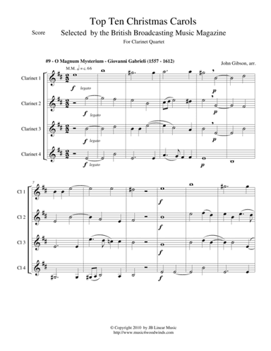 O Magnum Mysterium by Gabrieli for Clarinet Quartet (arr. John Gibson)
