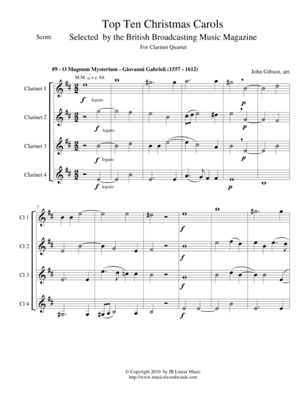 O Magnum Mysterium by Gabrieli for Clarinet Quartet (arr. John Gibson)