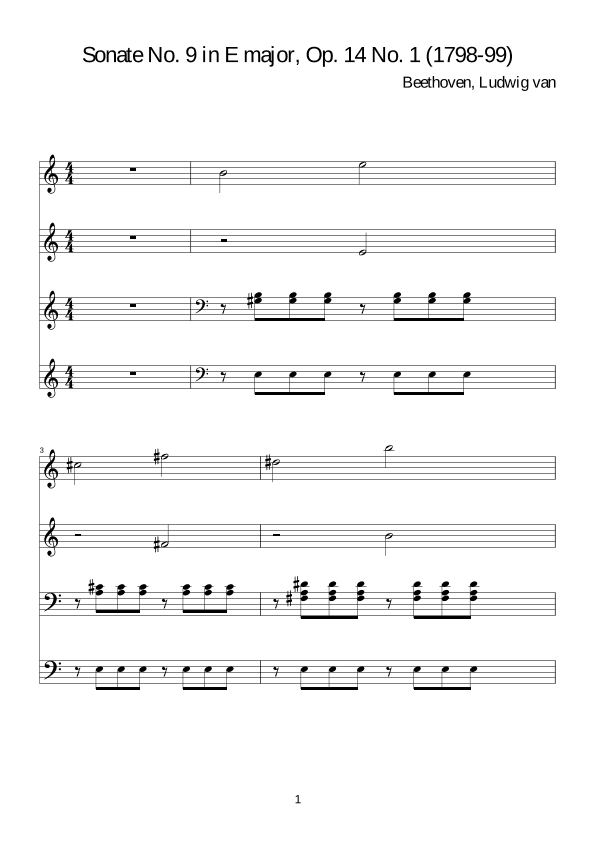 Beethoven:Sonate No. 9 in E major, Op. 14 No. 1 for piano solo (arr. WALID B)