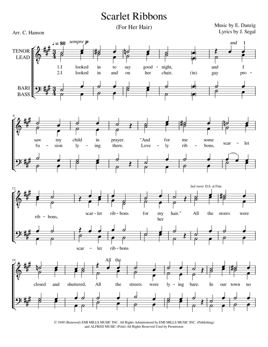 Scarlet Ribbons (for Her Hair) (arr. C. Hanson)