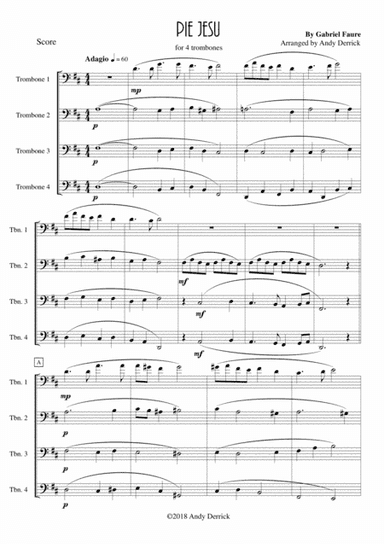 Pie Jesu from Faure's Requiem for trombone quartet (arr. Andy Derrick)