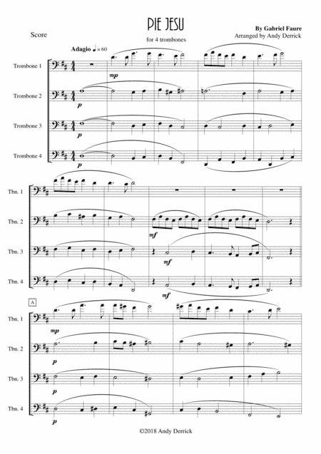 Pie Jesu from Faure's Requiem for trombone quartet (arr. Andy Derrick)