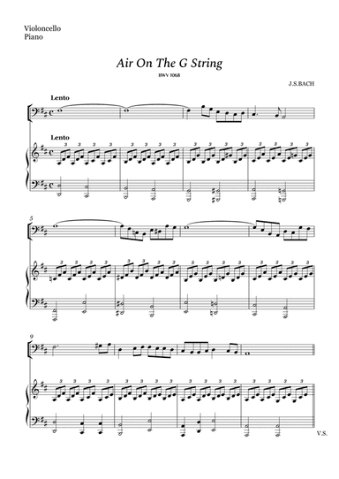 Bach - Air on The G String for Cello and Piano (Easy Arrangement) (arr. Cássio Silva Chaves)
