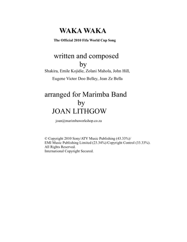 Waka Waka (this Time For Africa) - Score Only (arr. Joan Lithgow)