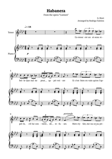 Habanera (for tenor - F minor/major) (arr. Rodrigo Faleiros)