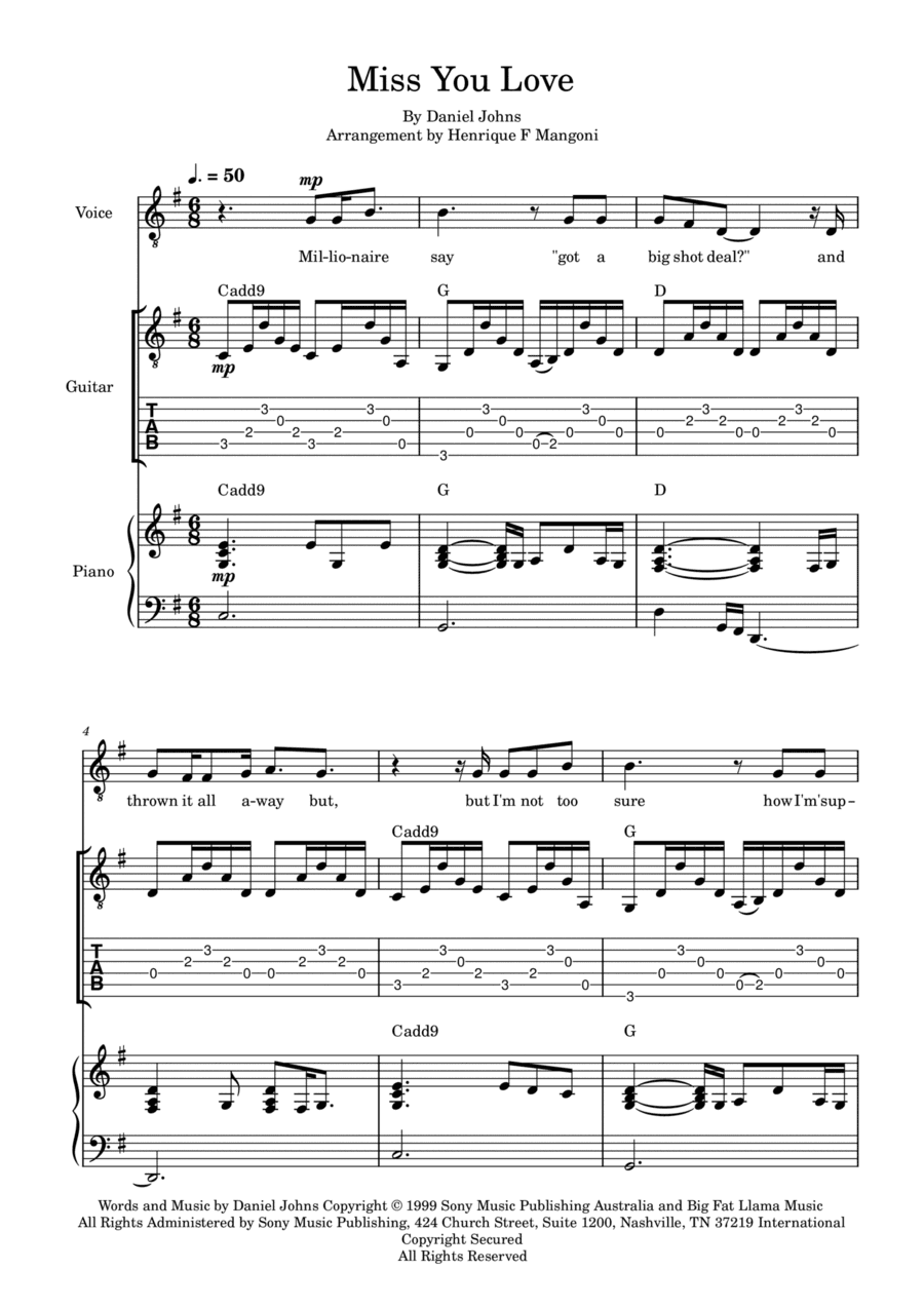 Miss You Love (arr. Henrique F Mangoni)