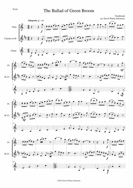 The Ballad of Green Broom for flute, clarinet and guitar (arr. David Warin Solomons)