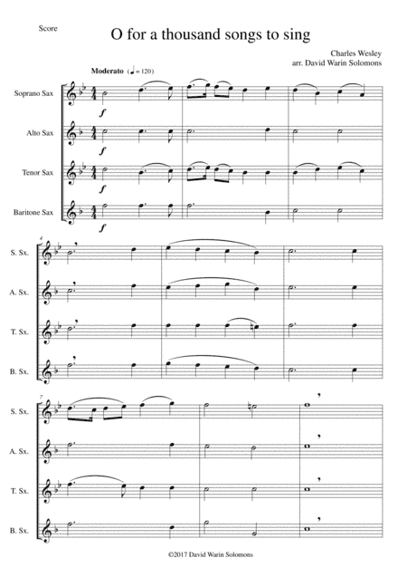 O for a thousand tongues to sing for saxophone quartet (arr. David Warin Solomons)