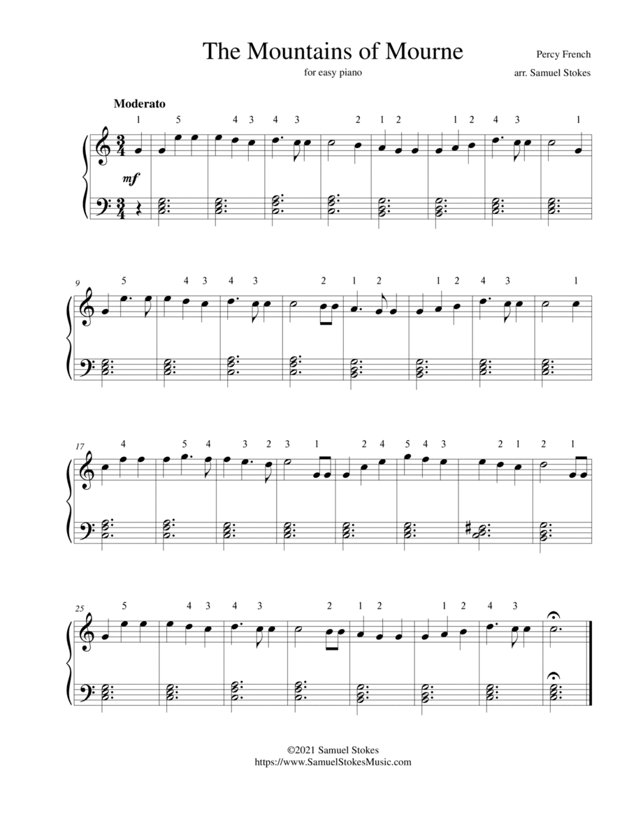 The Mountains of Mourne - for easy piano (arr. Samuel Stokes)