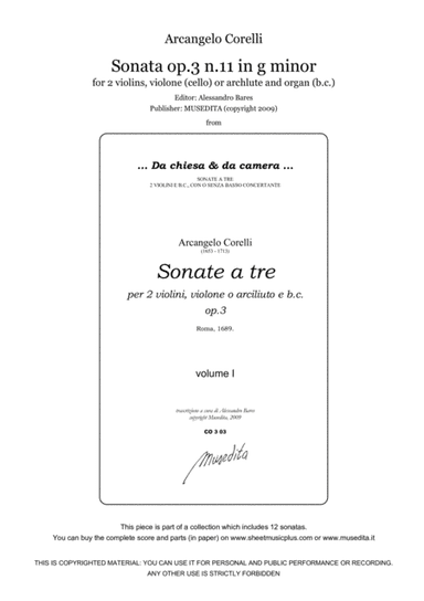 Corelli, Sonata op.3 n.11 in g minor (arr. Musedita Edizioni)