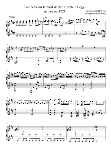 Tombeau sur la mort de Mr. Comte d'Logy arrivée en 1721 (Silvius Leopold Weiss) (arr. Blue Yates)