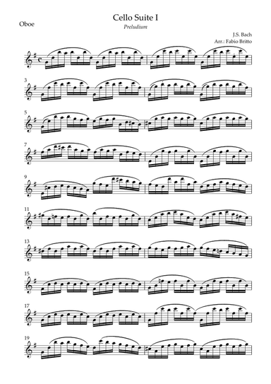 Preludium (from Cello Suite no.1 - J. S. Bach) for Oboe Solo (arr. Fabio Britto)