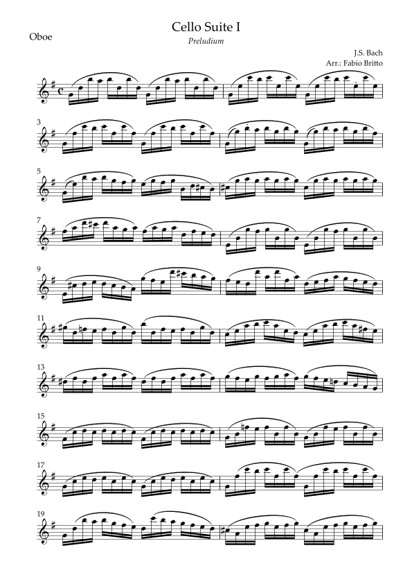 Preludium (from Cello Suite no.1 - J. S. Bach) for Oboe Solo (arr. Fabio Britto)