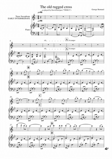 The old rugged cross (piano & tenor sax) - EARLY INTERMEDIATE (arr. David Kocijan)