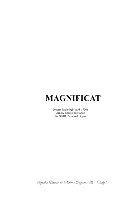 MAGNIFICAT - Pachelbel - Arr. for SATB Choir and Organ - With parts (arr. Renato Tagliabue)