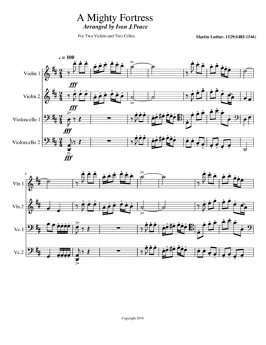 A Mighty Fortress for two cellos and two violin (arr. Ivan J. Peace)