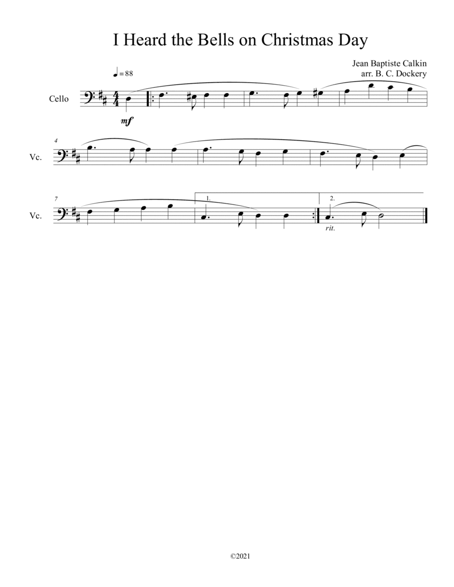 I Heard the Bells on Christmas Day (Cello Solo) (arr. B. C. Dockery)