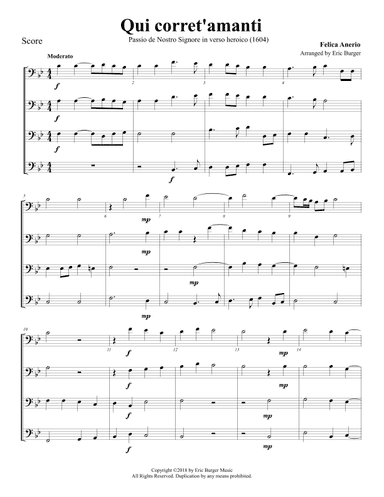 Qui corret'amanti for Trombone or Low Brass Quartet (arr. Eric Burger Music)