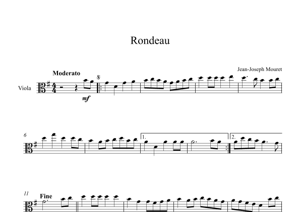 Rondeau - Jean-Joseph Mouret (Viola) (arr. Digital Book Music)