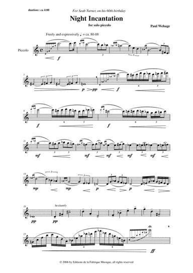 Paul Wehage:  Night Incantation for solo piccolo