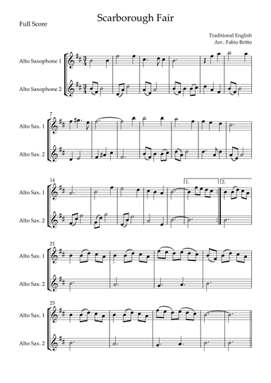 Scarborough Fair for Alto Saxophone Duo (arr. Fabio Britto)