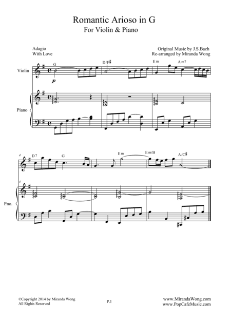 Romantic Arioso in G - Violin and Piano (Romantic Version) (arr. Miranda Wong)