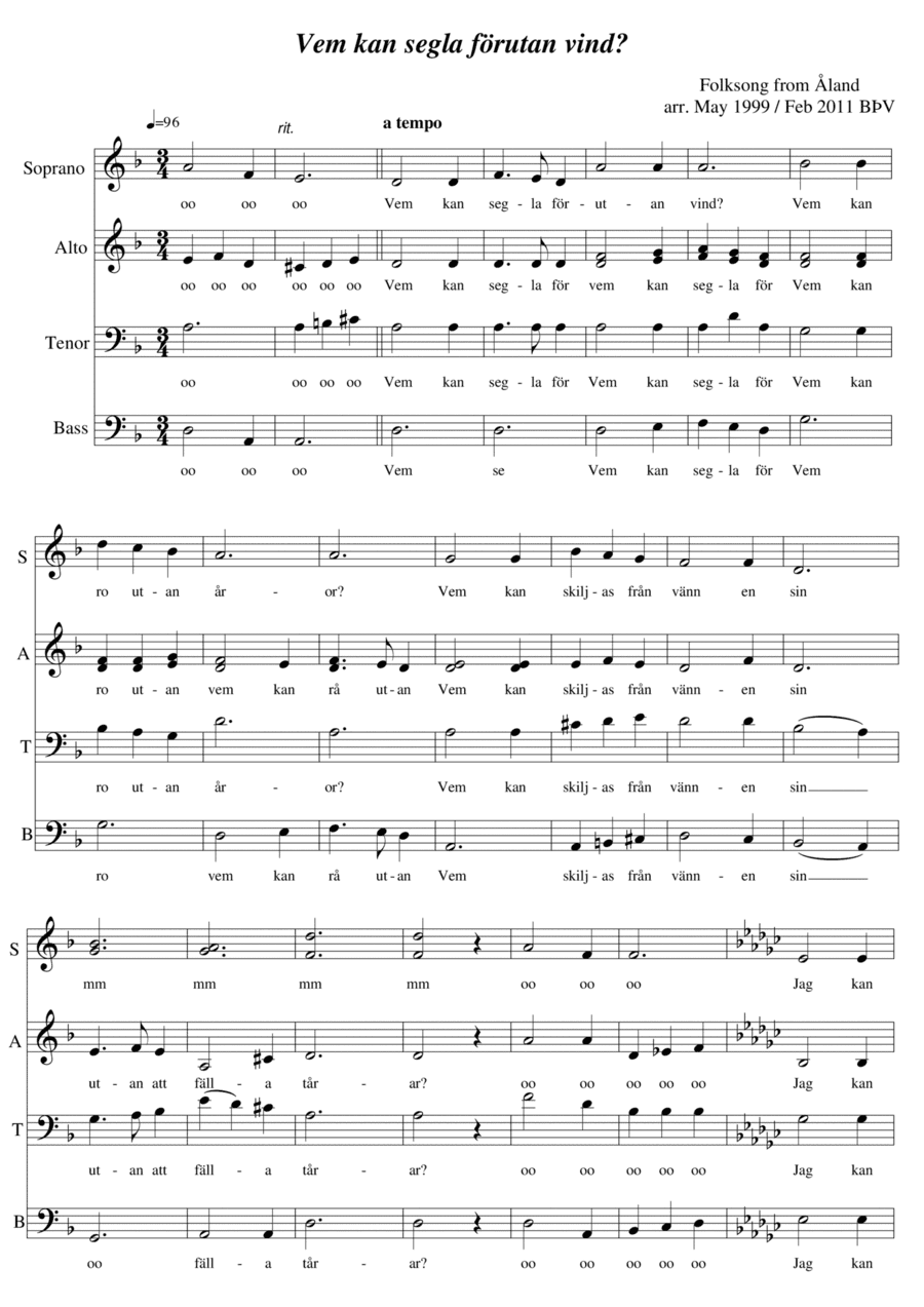 Vem kan segla förutan vind - SATB a capella (arr. Bragi Thor Valsson)