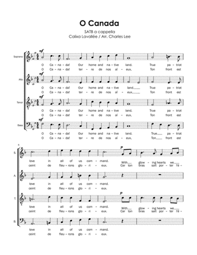 O Canada (Bilingual) - SATB a cappella (arr. Charles Lee)