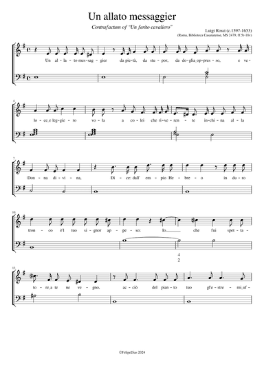 Un allato messaggier (Contrafactum of Un ferito cavaliero) (arr. Early Music Scores)