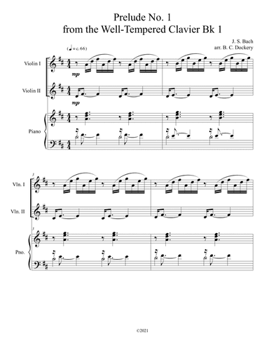 Prelude No.1 from The Well-Tempered Clavier Book 1 BWV 846 (Violin Duet) with optional piano accompa (arr. B. C. Dockery)