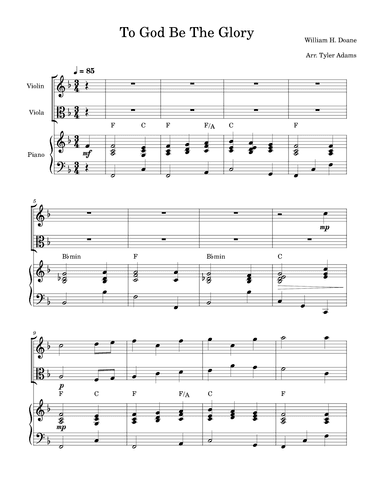 To God Be The Glory (Violin and Viola Duet with Piano) (arr. Tyler Adams)