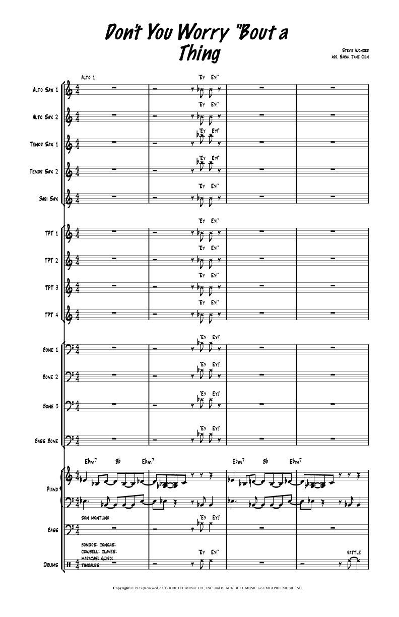 Don't You Worry 'bout A Thing (arr. Sarah Jane Cion)
