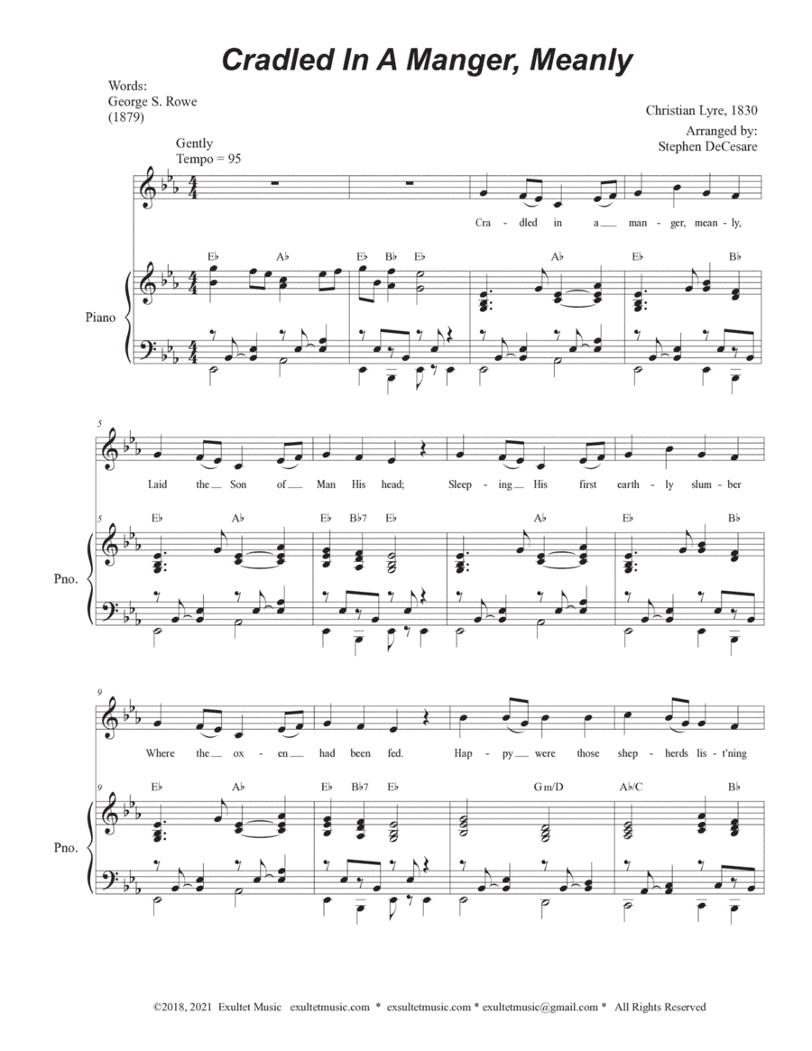 Cradled In A Manger, Meanly (Unison choir) (arr. Stephen DeCesare)
