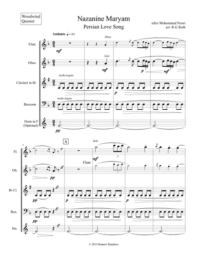 Persian Love Song Nazanine Maryam (arr. R G Roth)