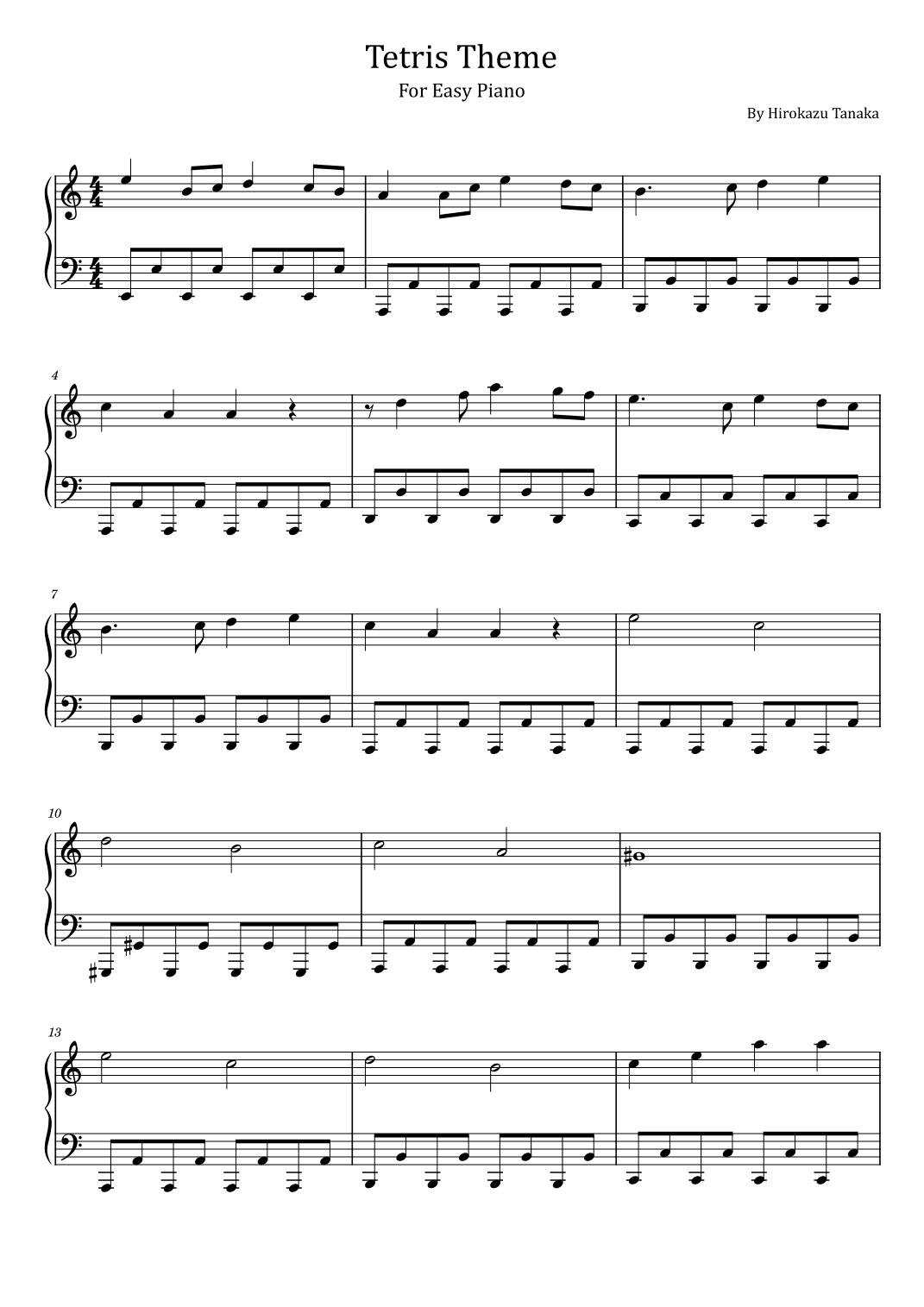 Tetris Theme (Korobeniki) -  For Easy Piano (arr. poon)