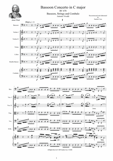 Vivaldi - Bassoon Concerto in C major RV 478 for Bassoon, Strings and Cembalo (arr. Santino Cara)