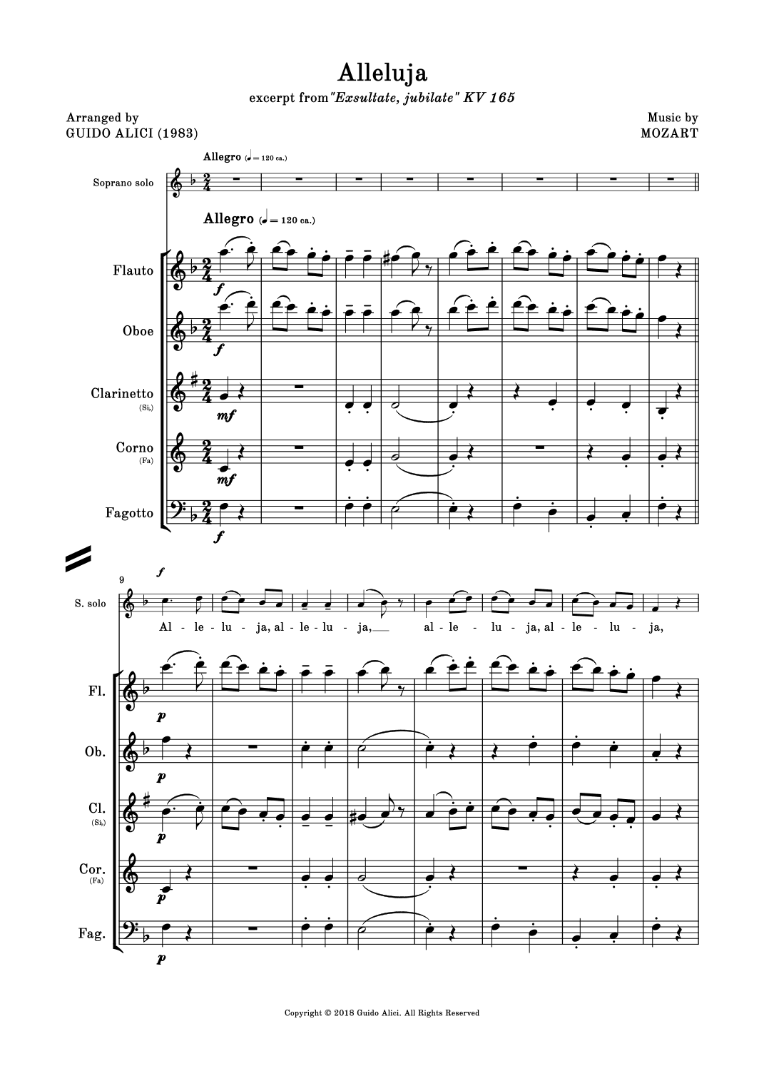 Alleluja by Mozart  (excerpt from "Exsultate, jubilate" KV 165) (arr. Guido Alici)