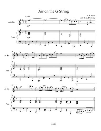 Air on the G String for Solo Alto Sax and Piano (arr. B. C. Dockery)