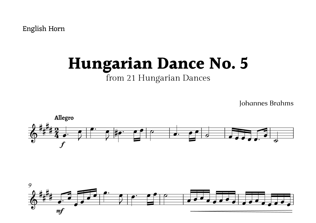 Hungarian Dance No. 5 by Brahms for English Horn Solo (arr. Rika K.)