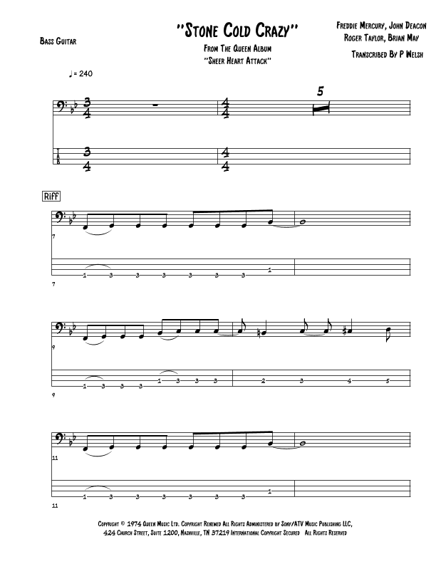 Stone Cold Crazy (arr. Accubass)