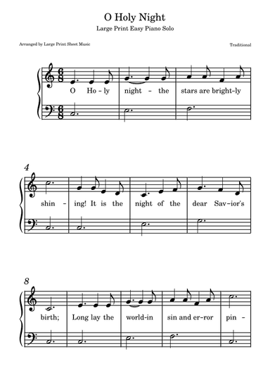 O Holy Night Large Print Easy Piano Solo (arr. Large Print Sheet Music)