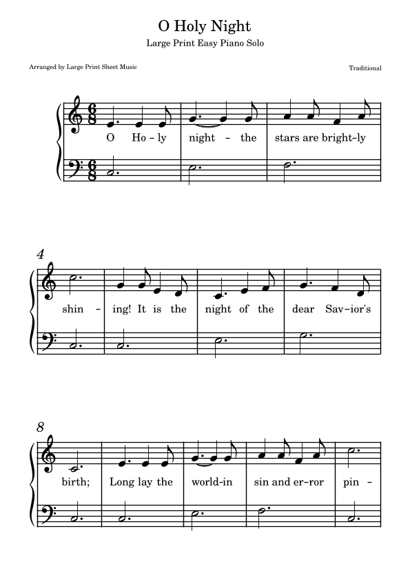 O Holy Night Large Print Easy Piano Solo (arr. Large Print Sheet Music)
