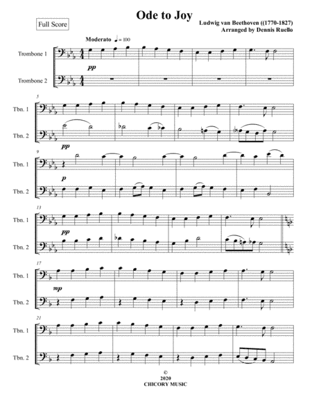 Ode to Joy - Trombone Duet - Intermediate (arr. Dennis Ruello)