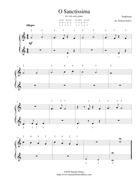 O Sanctissima (Oh, How Joyfully) - for very easy piano (arr. Samuel Stokes)