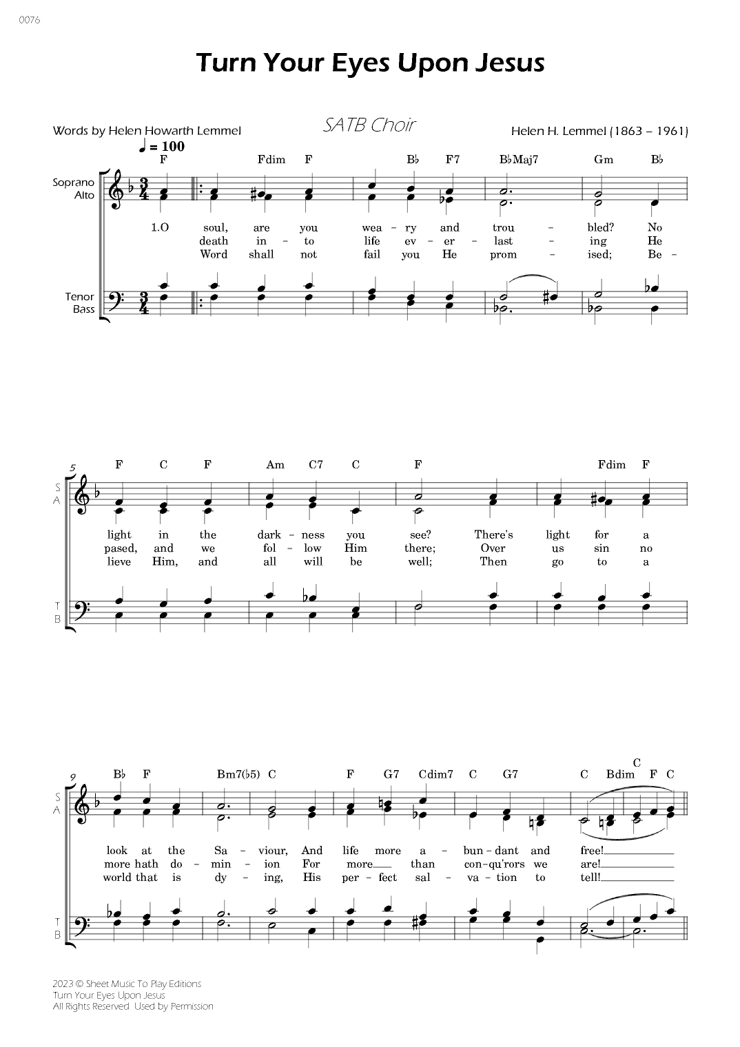 Turn Your Eyes Upon Jesus - SATB Choir - W/Chords (arr. César Madeira)