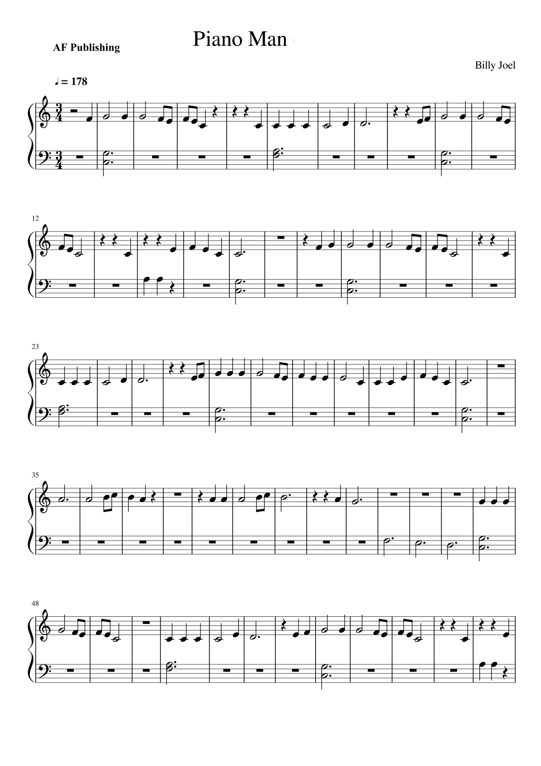 Piano Man (arr. AF PUBLISHING)