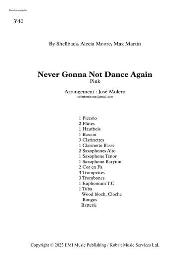 Never Gonna Not Dance Again (arr. José MOLERO Nevado)
