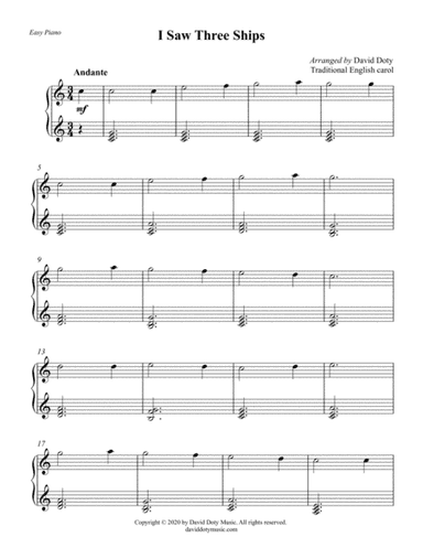 I Saw Three Ships Easy Piano Christmas Solo for Beginners (arr. David Doty)