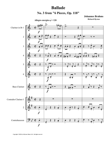 Ballade, Op. 118 (Clarinet Choir + Contrabassoon) (arr. Richard Byrnes)