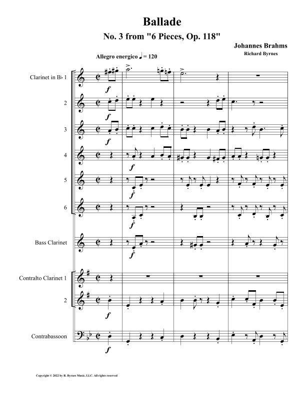 Ballade, Op. 118 (Clarinet Choir + Contrabassoon) (arr. Richard Byrnes)